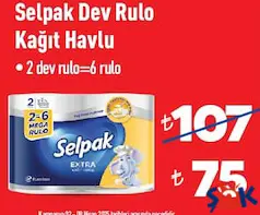 SELPAK DEV RULO KAĞIT HAVLU 2 DEV RULO = 6 RULO SELPAK DEV RULO KAĞIT HAVLU 2 DEV RULO = 6 RULO